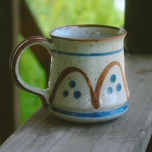 brown & blue hand painted mug | vintage stoneware